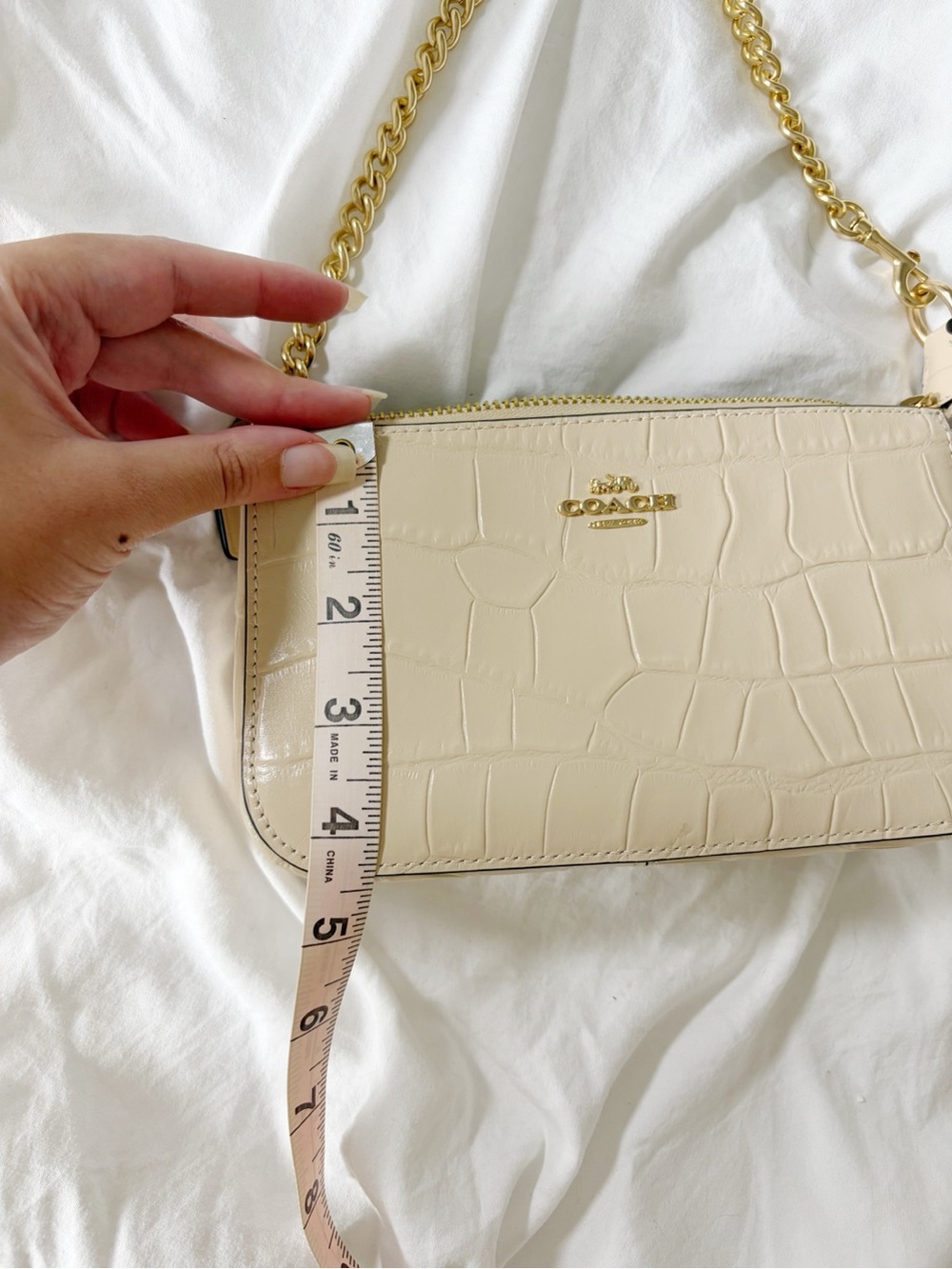 COACH Nolita 20 Croc Embossed Beige Leather Wristlet Pouch - Picture 13 of 15